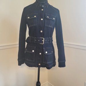 White House Black Market Denim Belted Jacket, Size 0
